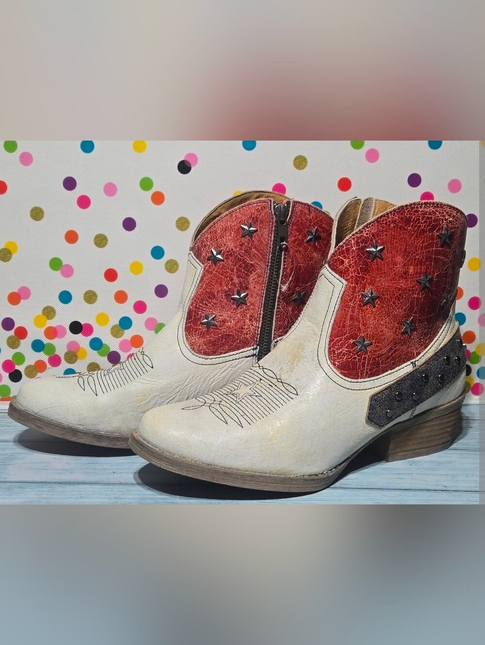 Sterling River Leather Western Booties in Cream and Red